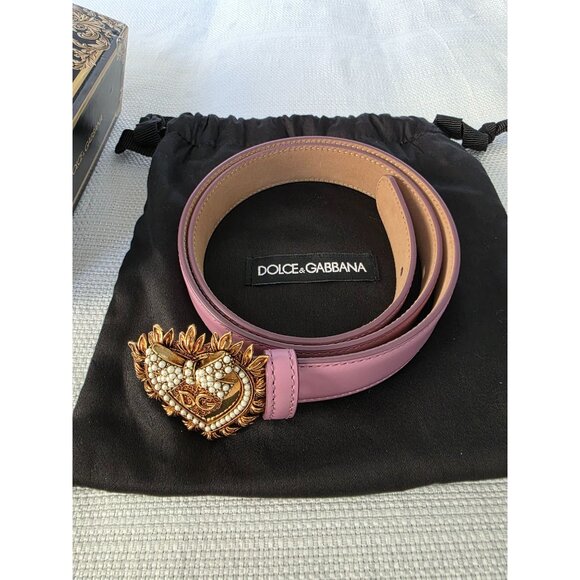 Dolce & Gabbana Devotion Heart Pearl Buckle Leather Belt Pink 75/30 Italy main image 7